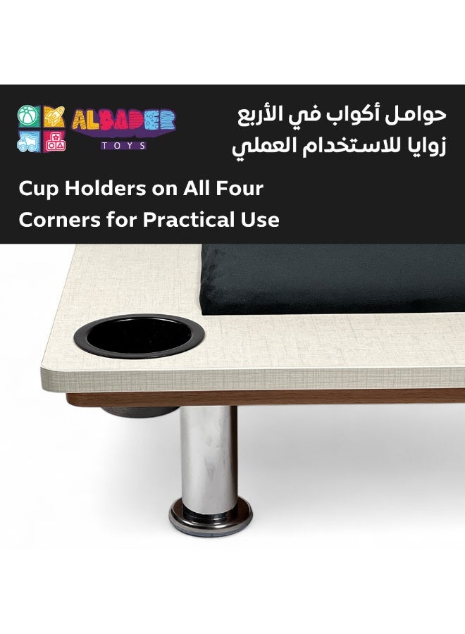 البدر طاولة لعب بلوت الخشبية 2 في 1 من البدر,  لعبة لوح خشبي جاكارو، طاولة بلوت خشبية متوسطة الحجم مع جاكارو، طاولة جاكارو مع كرات لعب وبطاقات لعب - Image 4